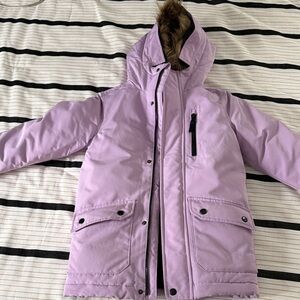 Swiss Tech Lilac Hooded Puffer Jacket with Faux Fur Trim